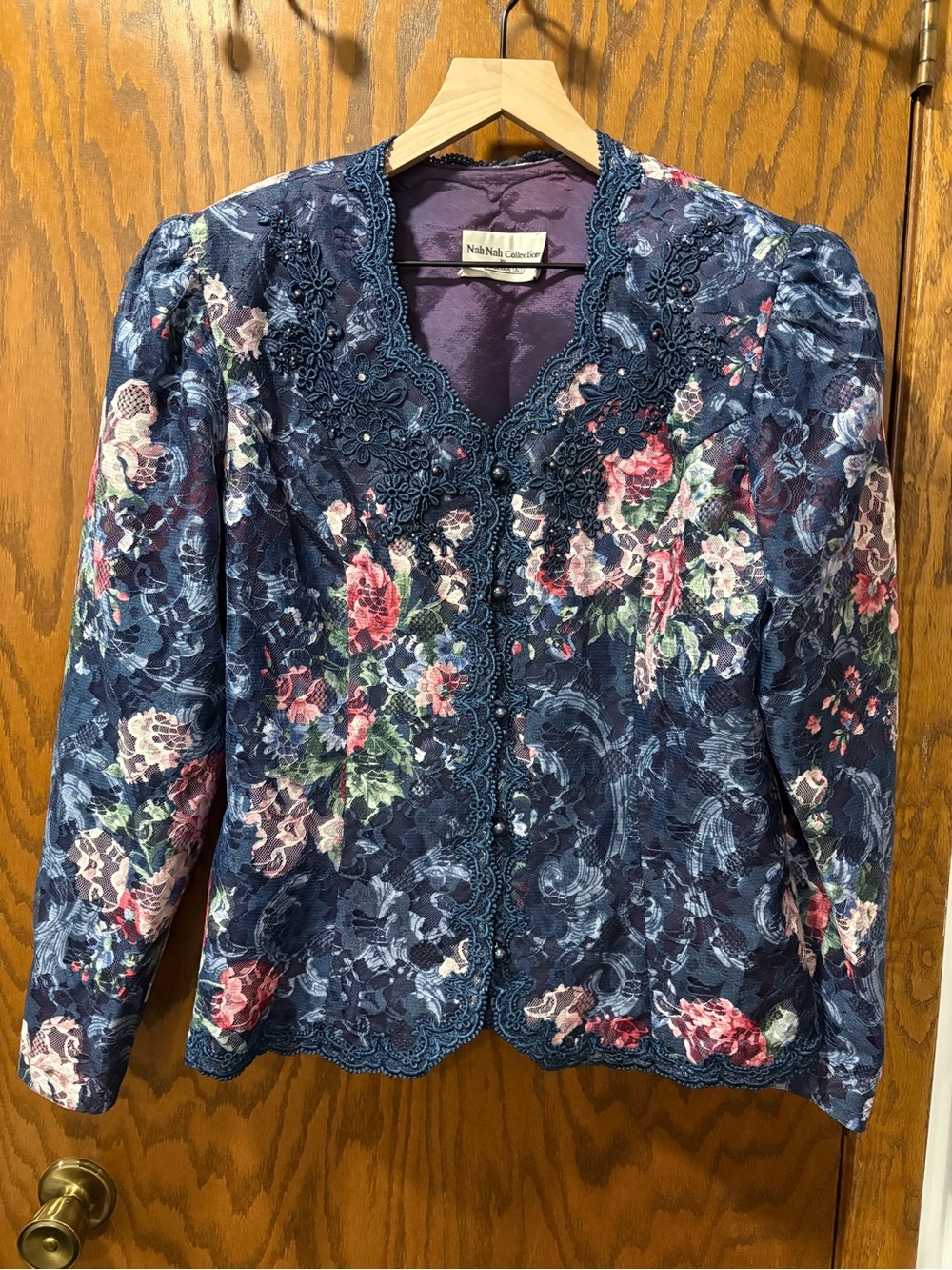 Nah Nah Collection Jonathan Tait Floral Lace Puff Sleeve Shoulder Pads Jacket 16